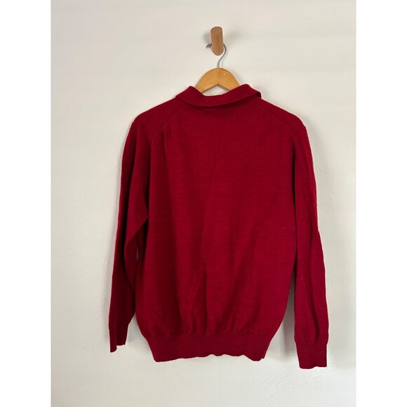 Alan Flusser 100% Merino Wool Red 3 Button Polo Sweater Men's Size L - Picture 6 of 7